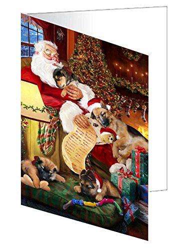 German Shepherd Dog and Puppies Sleeping with Santa Handmade Artwork Assorted Pets Greeting Cards and Note Cards with Envelopes for All Occasions and Holiday Seasons
