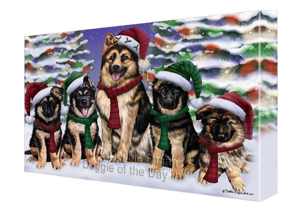 German Shepherd Dog Christmas Family Portrait in Holiday Scenic Background Canvas Wall Art