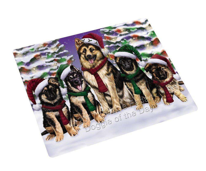 German Shepherd Dog Christmas Family Portrait in Holiday Scenic Background Tempered Cutting Board