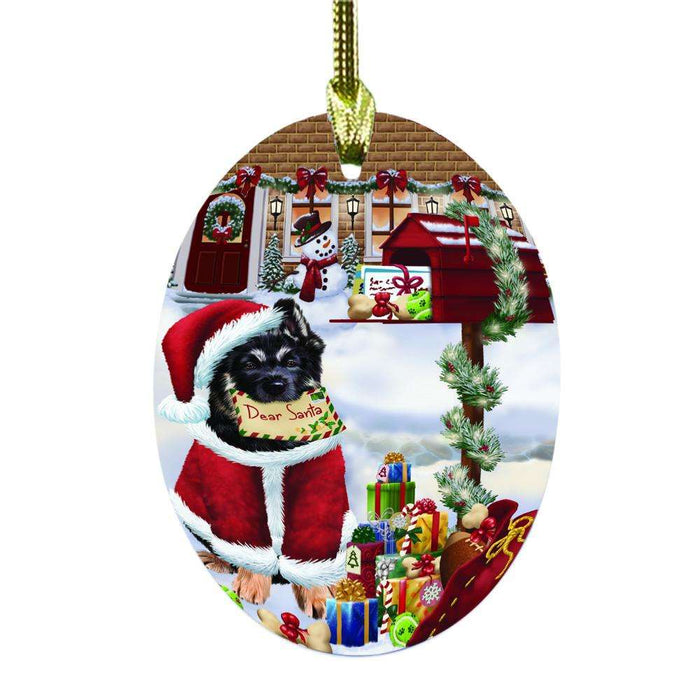 German Shepherd Dog Dear Santa Letter Christmas Holiday Mailbox Oval Glass Christmas Ornament OGOR49045
