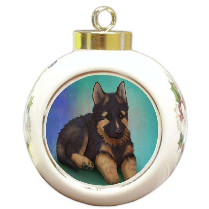 German Shepherd Dog Round Ceramic Ball Christmas Ornament