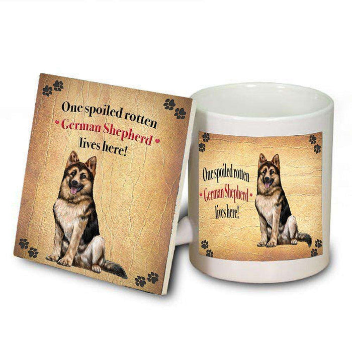 German Shepherd Portrait Spoiled Rotten Dog Coaster and Mug Combo Gift Set