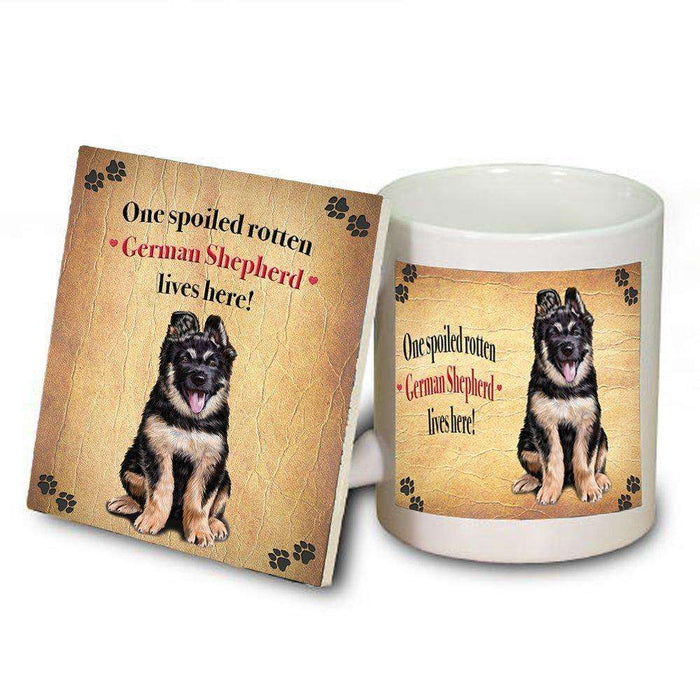 German Shepherd Portrait Spoiled Rotten Dog Coaster and Mug Combo Gift Set