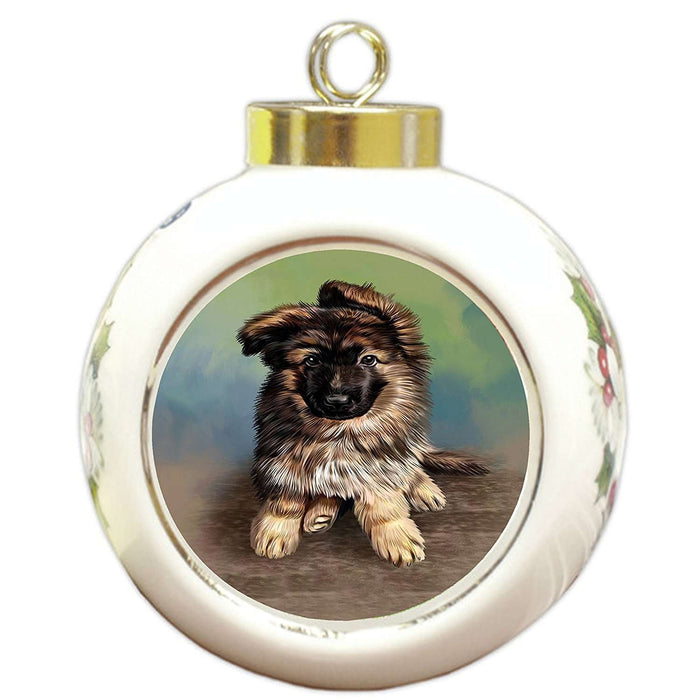 German Shepherd Puppy Dog Round Ball Christmas Ornament