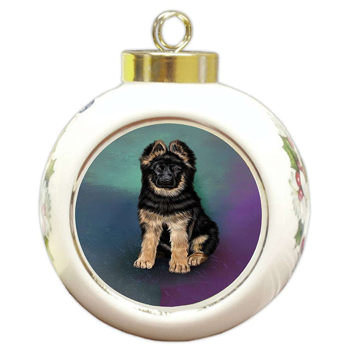 German Shepherd Puppy Dog Round Ball Christmas Ornament
