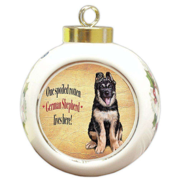 German Shepherd Spoiled Rotten Dog Round Ceramic Christmas Ornament