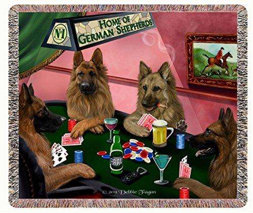 German Shepherd Throw Blanket Four Dogs Playing Poker 54 x 38