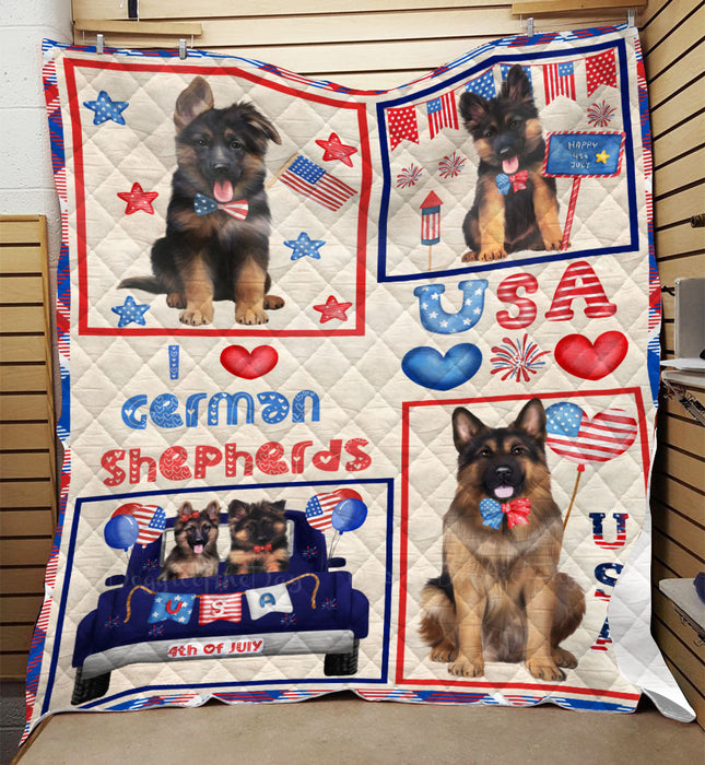 4th of July Independence Day I Love USA German Shepherd Dogs Quilt Bed Coverlet Bedspread - Pets Comforter Unique One-side Animal Printing - Soft Lightweight Durable Washable Polyester Quilt
