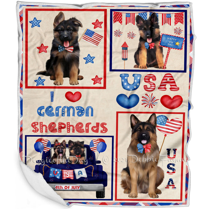 4th of July Independence Day I Love USA German Shepherd Dogs Blanket BLNKT143504