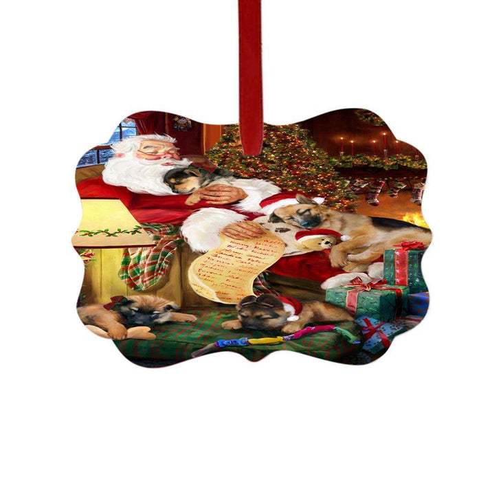 German Shepherds Dog and Puppies Sleeping with Santa Double-Sided Photo Benelux Christmas Ornament LOR49280