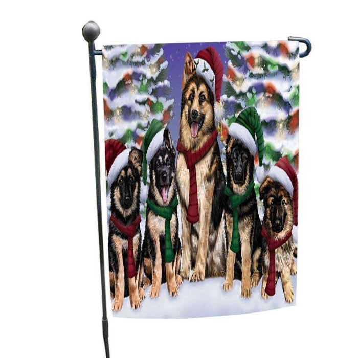 German Shepherds Dog Christmas Family Portrait in Holiday Scenic Background Garden Flag