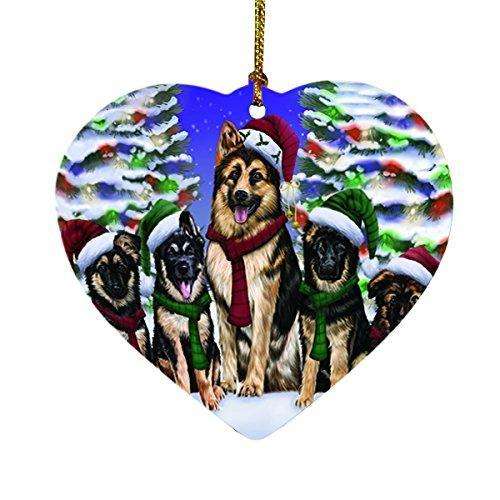 German Shepherds Dog Christmas Family Portrait in Holiday Scenic Background Heart Ornament D141