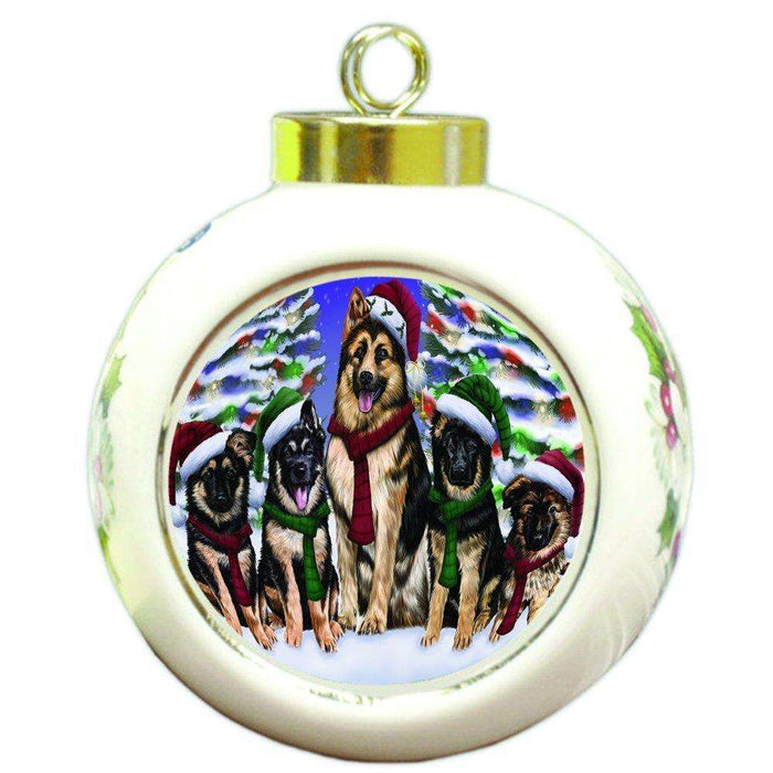 German Shepherds Dog Christmas Family Portrait in Holiday Scenic Background Round Ball Ornament D141