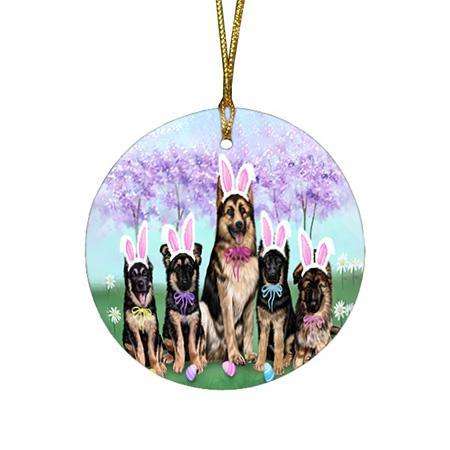 German Shepherds Dog Easter Holiday Round Flat Christmas Ornament RFPOR49139