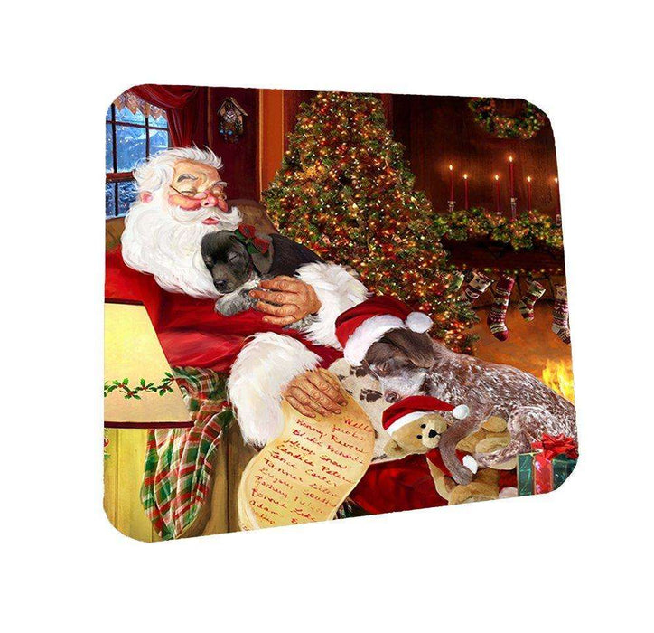 German Shorthaired Pointer Dog and Puppies Sleeping with Santa Coasters Set of 4