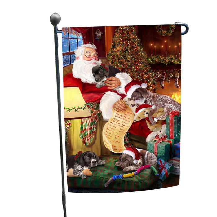 German Shorthaired Pointer Dog and Puppies Sleeping with Santa Garden Flag