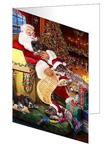 German Shorthaired Pointer Dog and Puppies Sleeping with Santa Handmade Artwork Assorted Pets Greeting Cards and Note Cards with Envelopes for All Occasions and Holiday Seasons