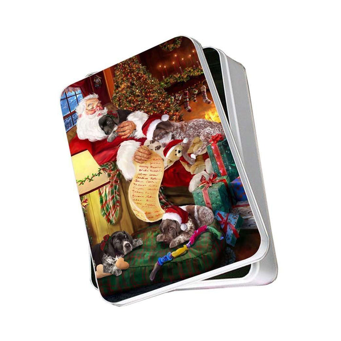 German Shorthaired Pointer Dog and Puppies Sleeping with Santa Photo Storage Tin