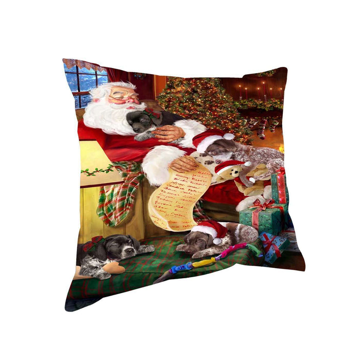 German Shorthaired Pointer Dog and Puppies Sleeping with Santa Throw Pillow