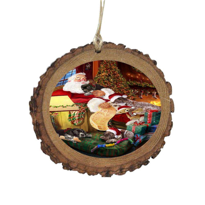 German Shorthaired Pointers Dog and Puppies Sleeping with Santa Wooden Christmas Ornament WOR49281