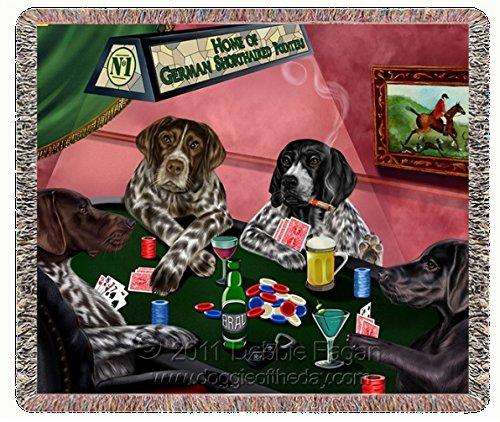 German Shorthaired Pointers Dogs Playing Poker Woven Throw Blanket 54 x 38