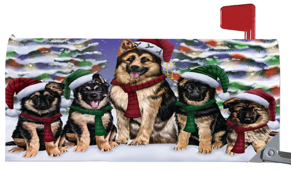 Magnetic Mailbox Cover German Shepherds Dog Christmas Family Portrait in Holiday Scenic Background MBC48224