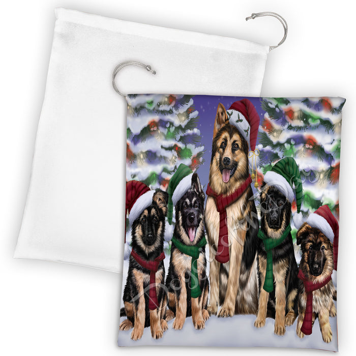 German Shepherd Dogs Christmas Family Portrait in Holiday Scenic Background Drawstring Laundry or Gift Bag LGB48144