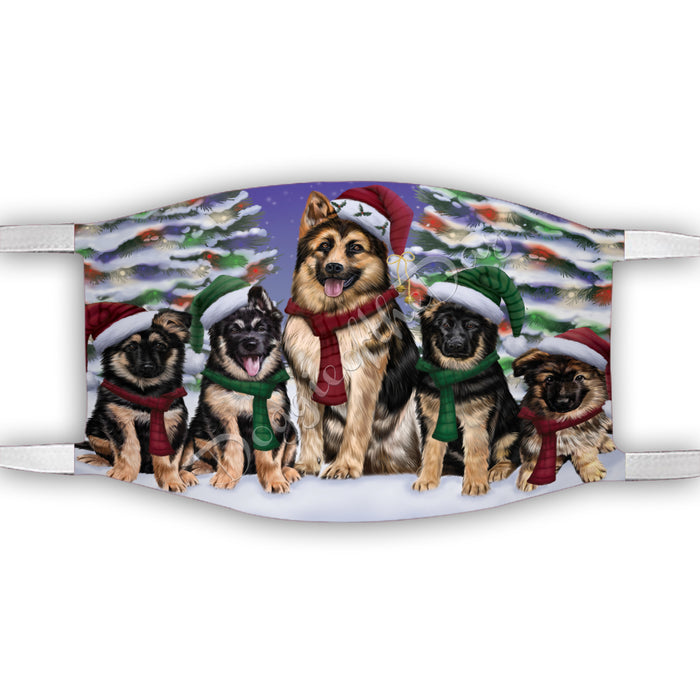 German Shepherd Dogs Christmas Family Portrait in Holiday Scenic Background Face Mask FM48346