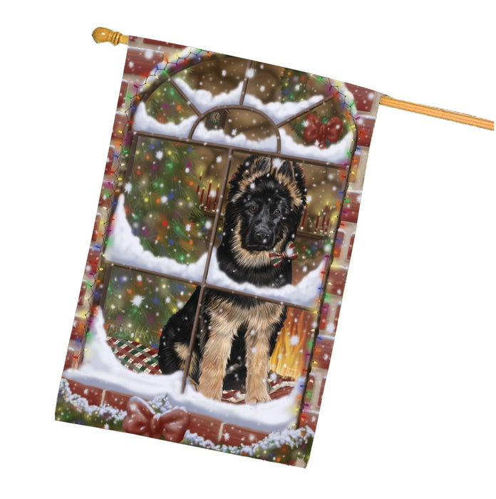 Please come Home for Christmas German Shepherd Dog House Flag Outdoor Decorative Double Sided Pet Portrait Weather Resistant Premium Quality Animal Printed Home Decorative Flags 100% Polyester FLG67999