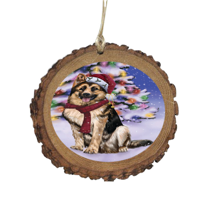 Winterland Wonderland German Shepherd Dog In Christmas Holiday Scenic Background Wooden Christmas Ornament WOR49574
