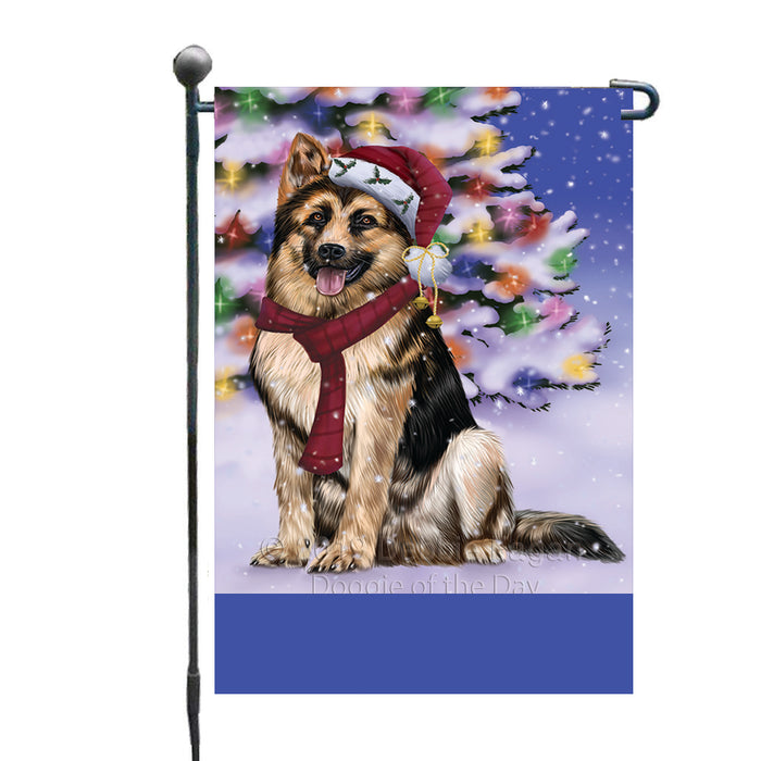 Personalized Winterland Wonderland German Shepherd Dog In Christmas Holiday Scenic Background Custom Garden Flags GFLG-DOTD-A61312
