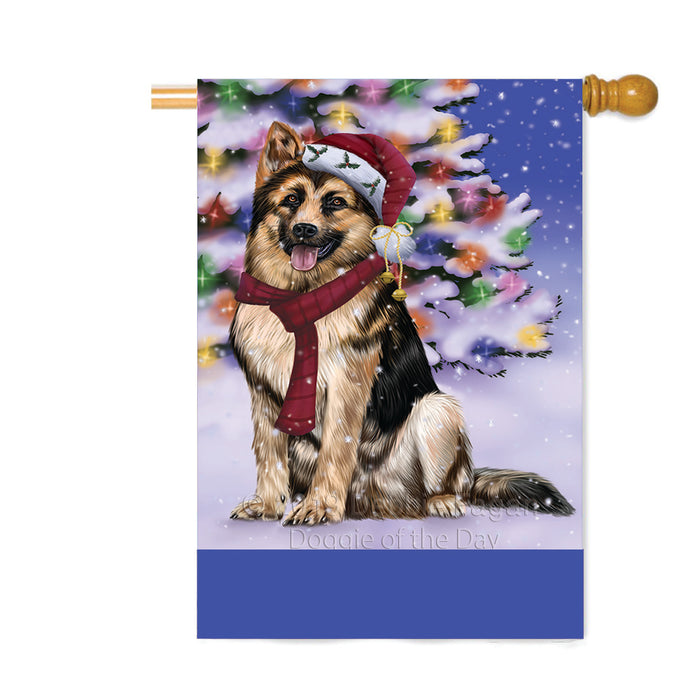 Personalized Winterland Wonderland German Shepherd Dog In Christmas Holiday Scenic Background Custom House Flag FLG-DOTD-A61368