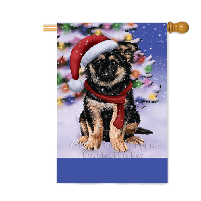 Personalized Winterland Wonderland German Shepherd Dog In Christmas Holiday Scenic Background Custom House Flag FLG-DOTD-A61369