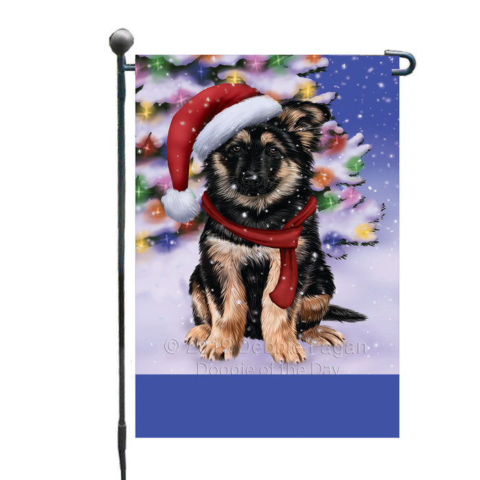 Personalized Winterland Wonderland German Shepherd Dog In Christmas Holiday Scenic Background Custom Garden Flags GFLG-DOTD-A61313