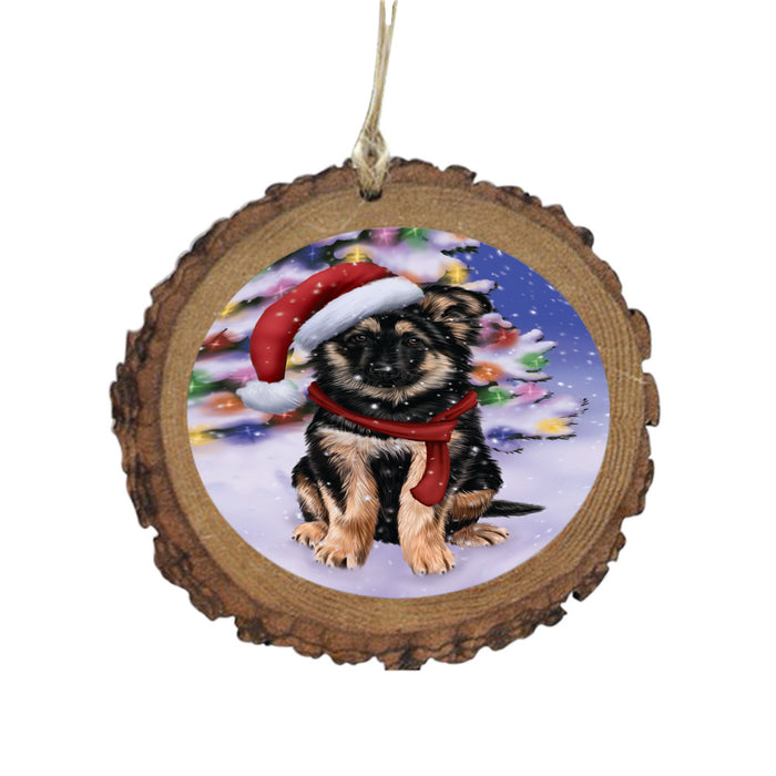 Winterland Wonderland German Shepherd Dog In Christmas Holiday Scenic Background Wooden Christmas Ornament WOR49575