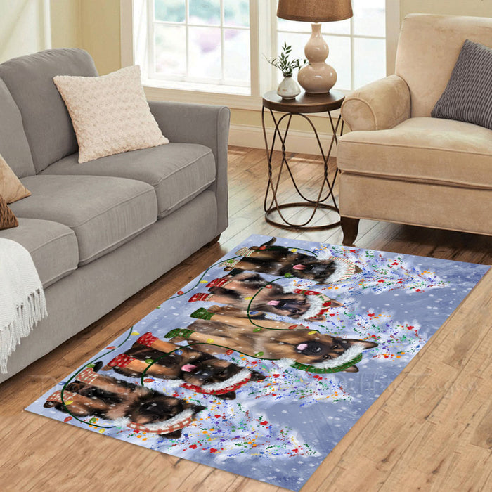 Christmas Lights and German Shepherd Dogs Area Rug - Ultra Soft Cute Pet Printed Unique Style Floor Living Room Carpet Decorative Rug for Indoor Gift for Pet Lovers