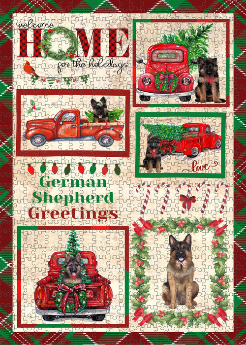 Welcome Home for Christmas Holidays German Shepherd Dogs Portrait Jigsaw Puzzle for Adults Animal Interlocking Puzzle Game Unique Gift for Dog Lover's with Metal Tin Box