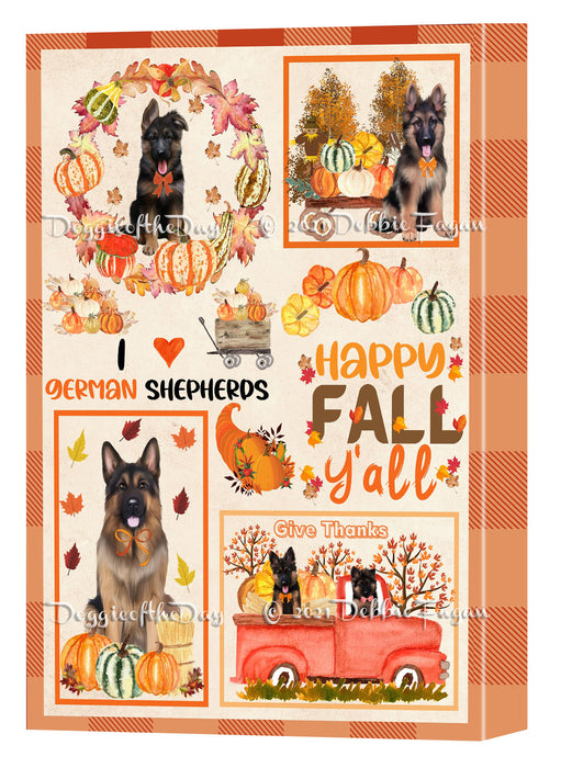 Happy Fall Y'all Pumpkin German Shepherd Dogs Canvas Wall Art - Premium Quality Ready to Hang Room Decor Wall Art Canvas - Unique Animal Printed Digital Painting for Decoration