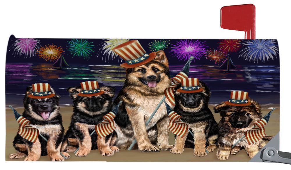 4th of July Independence Day German Shepherd Dogs Magnetic Mailbox Cover Both Sides Pet Theme Printed Decorative Letter Box Wrap Case Postbox Thick Magnetic Vinyl Material
