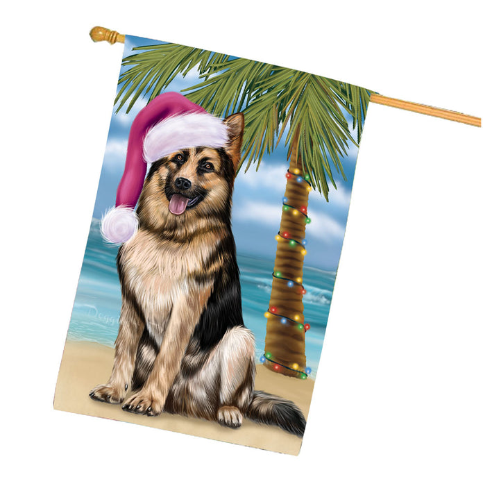 Christmas Summertime Beach German Shepherd Dog House Flag Outdoor Decorative Double Sided Pet Portrait Weather Resistant Premium Quality Animal Printed Home Decorative Flags 100% Polyester FLG68740