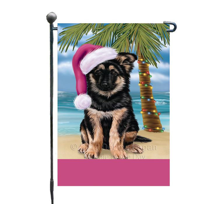 Personalized Summertime Happy Holidays Christmas German Shepherd Dog on Tropical Island Beach  Custom Garden Flags GFLG-DOTD-A60478