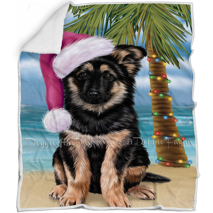 Summertime Happy Holidays Christmas German Shepherd Dog on Tropical Island Beach Blanket