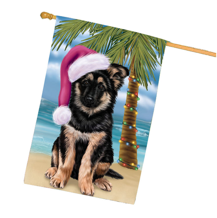 Christmas Summertime Beach German Shepherd Dog House Flag Outdoor Decorative Double Sided Pet Portrait Weather Resistant Premium Quality Animal Printed Home Decorative Flags 100% Polyester FLG68741