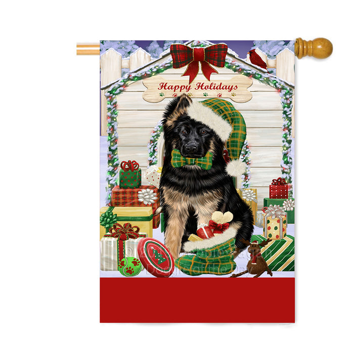 Personalized Happy Holidays Christmas German Shepherd Dog House with Presents Custom House Flag FLG-DOTD-A59379