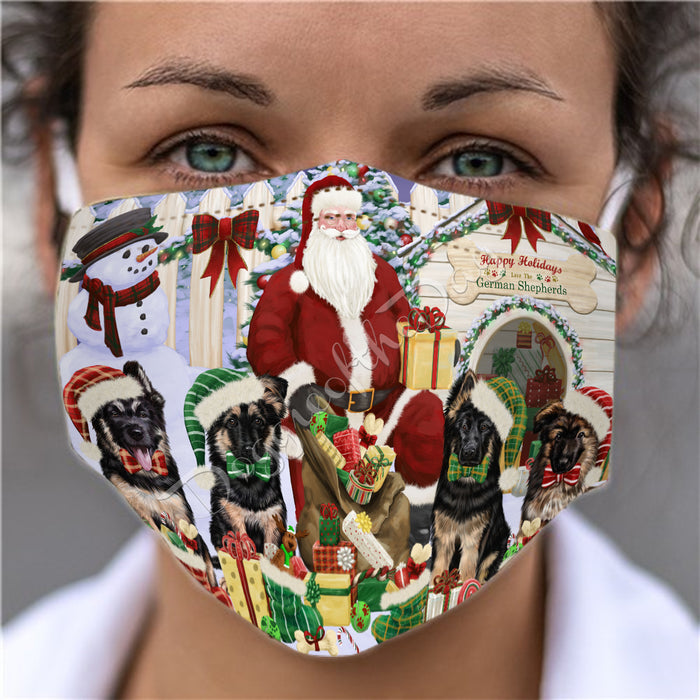 Happy Holidays Christmas German Shepherd Dogs House Gathering Face Mask FM48249