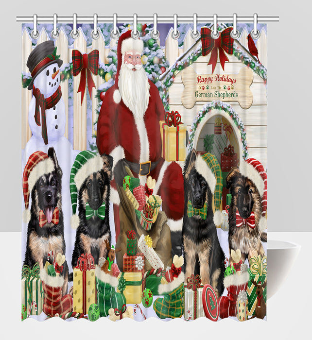 Happy Holidays Christmas German Shepherd Dogs House Gathering Shower Curtain