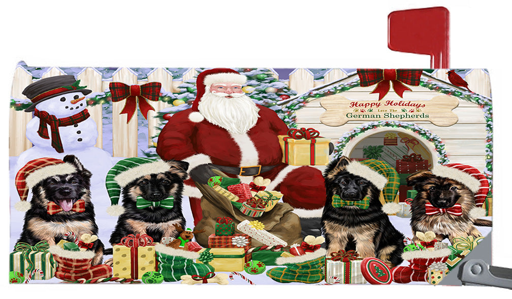 Happy Holidays Christmas German Shepherd Dogs House Gathering 6.5 x 19 Inches Magnetic Mailbox Cover Post Box Cover Wraps Garden Yard Décor MBC48814