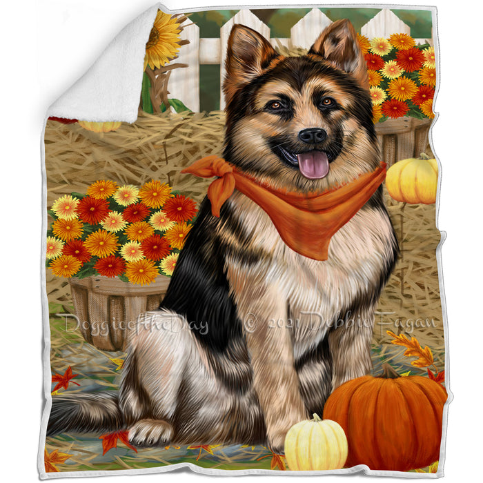 Fall Autumn Greeting German Shepherd Dog with Pumpkins Blanket BLNKT72858