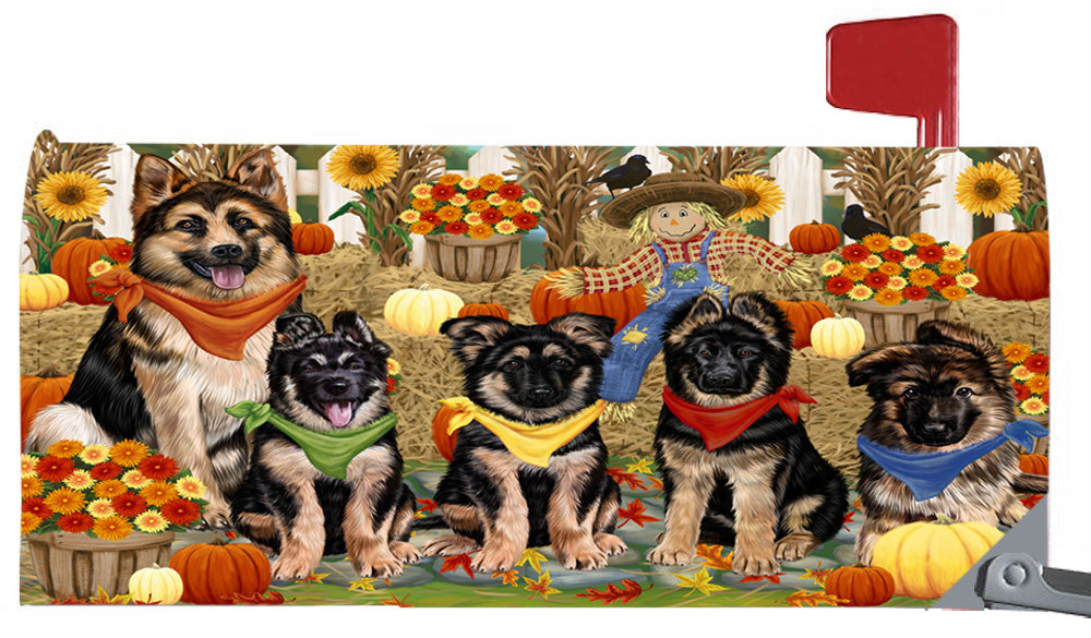 Fall Festive Harvest Time Gathering German Shepherd Dogs 6.5 x 19 Inches Magnetic Mailbox Cover Post Box Cover Wraps Garden Yard Décor MBC49084