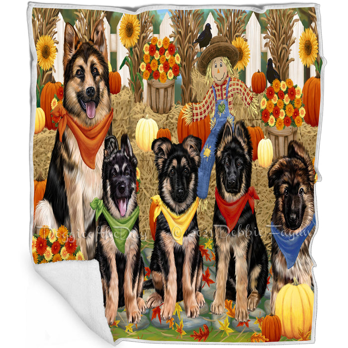 Fall Festive Gathering German Shepherds Dog with Pumpkins Blanket BLNKT71877